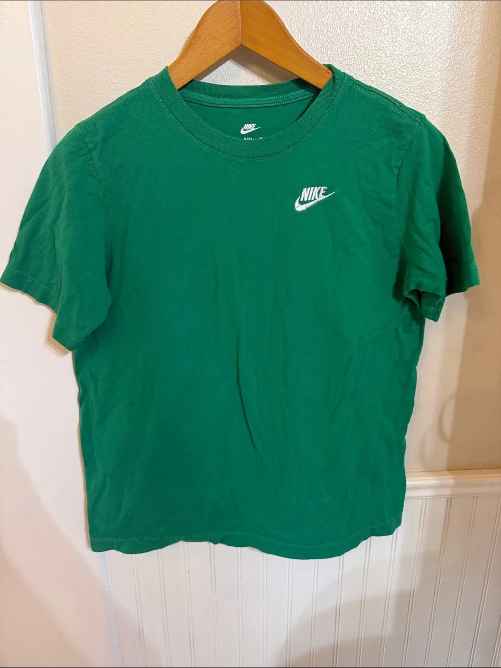 Kids Nike Green Tee with White Swoosh Logo